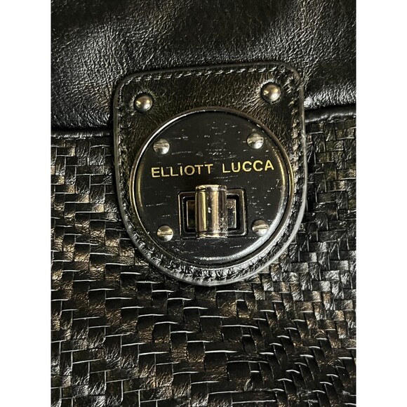 Elliott Lucca Crossbody Bag Womens Black Leather Magdalena Woven Turn Lock - Picture 9 of 13